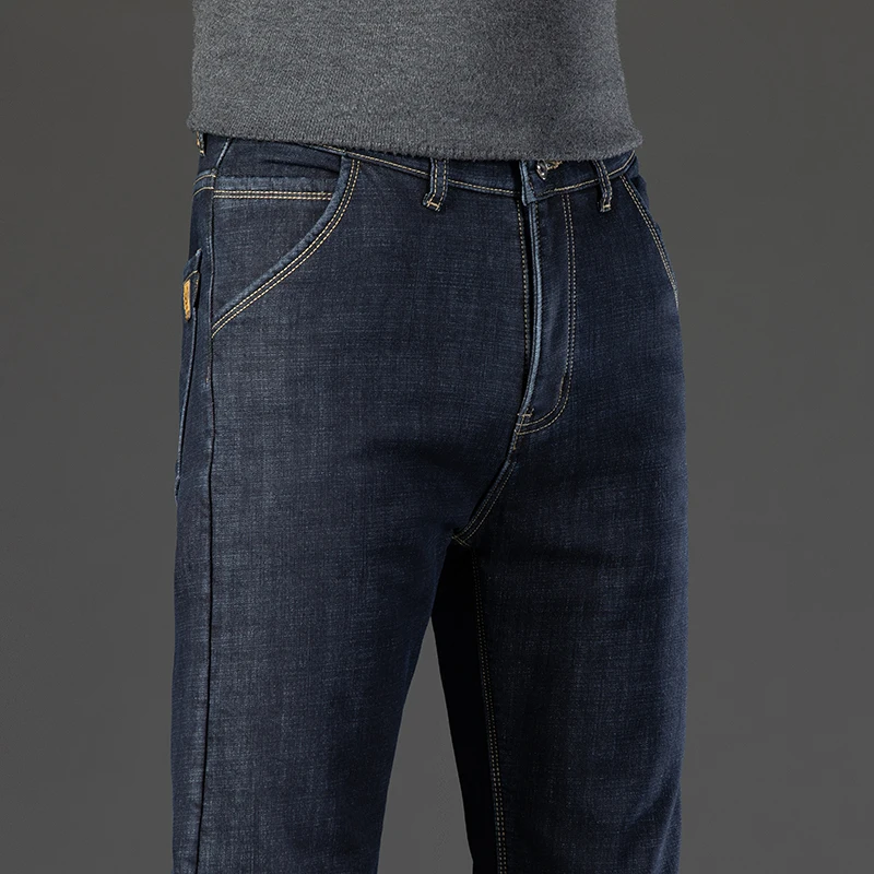 Winter Warm Fleece Jeans Men's Thick Thermal Casual Straight Denim Pants Male Business Work Stretch Trousers New Clothing