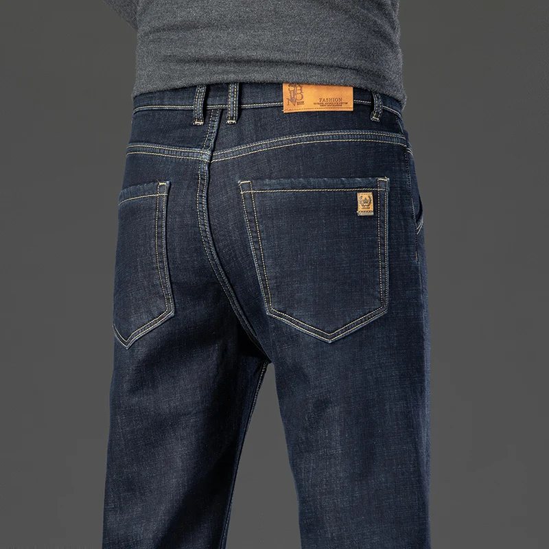 Winter Warm Fleece Jeans Men's Thick Thermal Casual Straight Denim Pants Male Business Work Stretch Trousers New Clothing