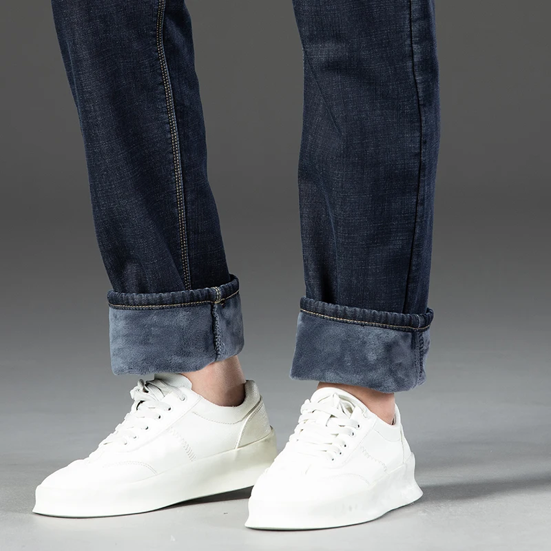 Winter Warm Fleece Jeans Men's Thick Thermal Casual Straight Denim Pants Male Business Work Stretch Trousers New Clothing