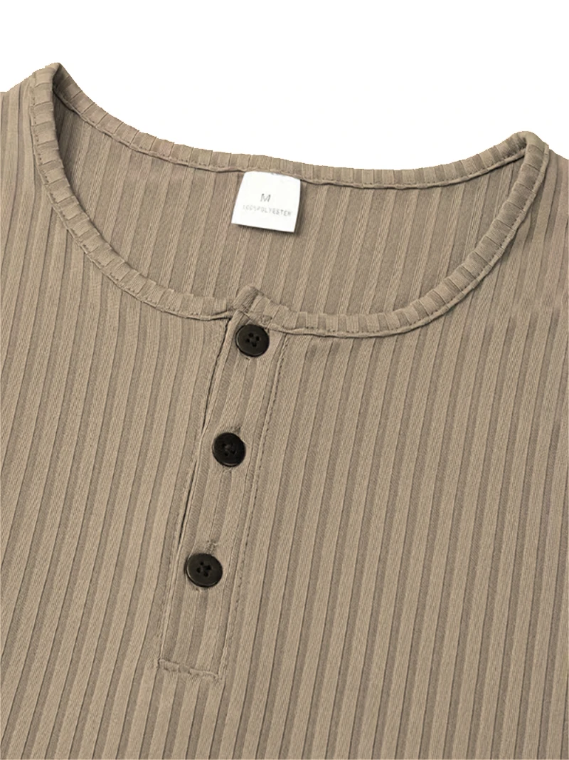 Autumn Men's Collarless Breasted Henry Shirt Top Fitness High Stretch Base Shirt Solid Color Plus Size Casual Long Sleeve