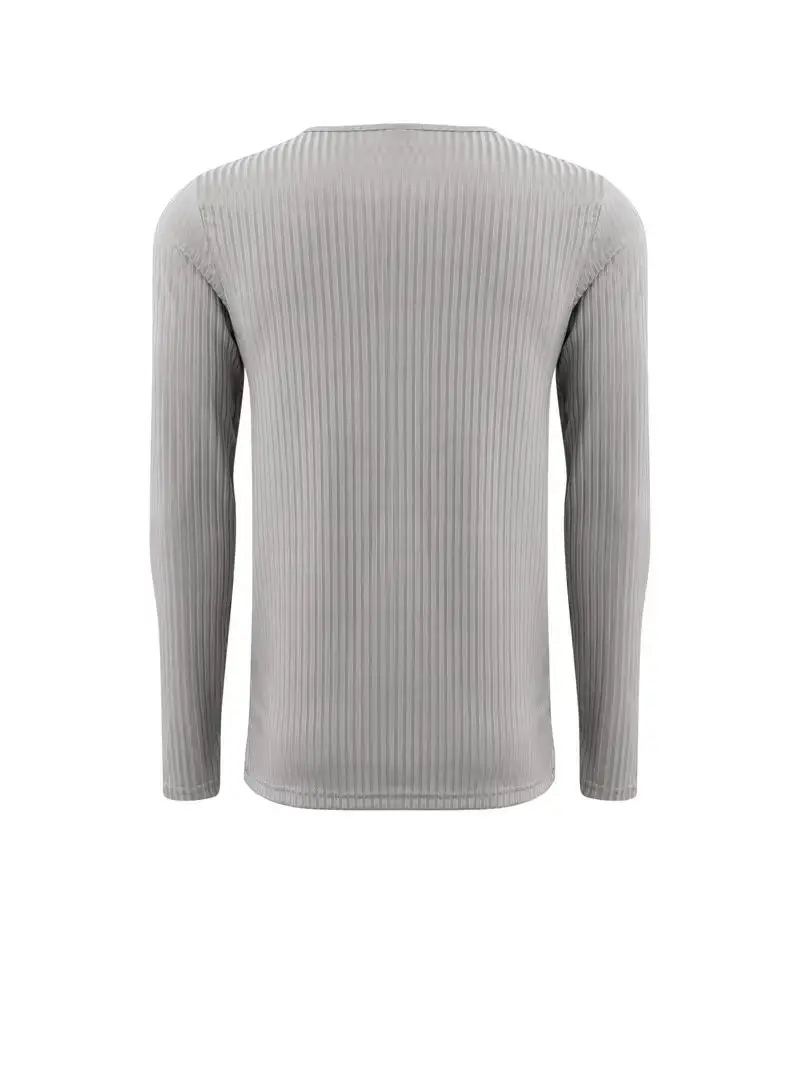 Autumn Men's Collarless Breasted Henry Shirt Top Fitness High Stretch Base Shirt Solid Color Plus Size Casual Long Sleeve