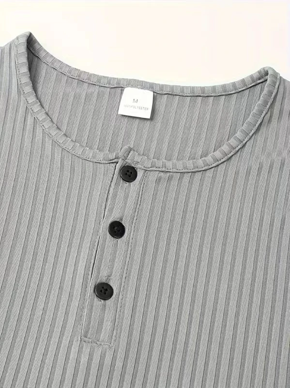 Autumn Men's Collarless Breasted Henry Shirt Top Fitness High Stretch Base Shirt Solid Color Plus Size Casual Long Sleeve