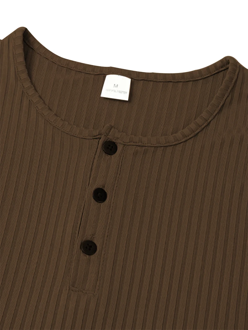 Autumn Men's Collarless Breasted Henry Shirt Top Fitness High Stretch Base Shirt Solid Color Plus Size Casual Long Sleeve