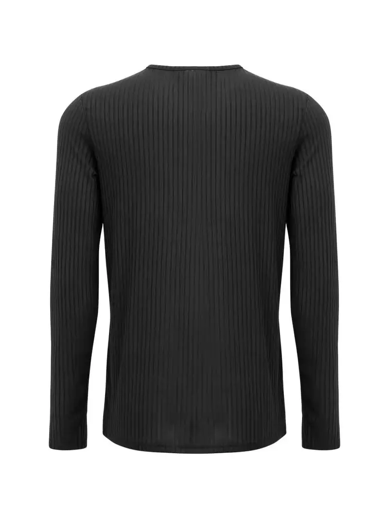 Autumn Men's Collarless Breasted Henry Shirt Top Fitness High Stretch Base Shirt Solid Color Plus Size Casual Long Sleeve