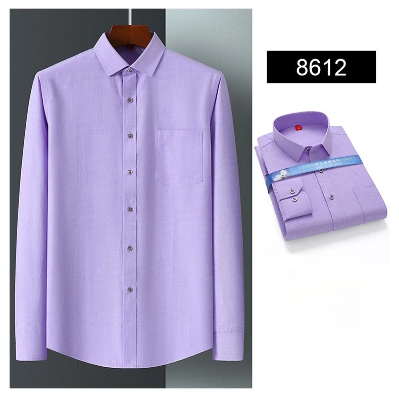Vintage 64% Cotton Long Sleeve Shirts for Men Slim Fit Formal Plian Shirt Solid Color Fashion Korean Popular Red Clothes