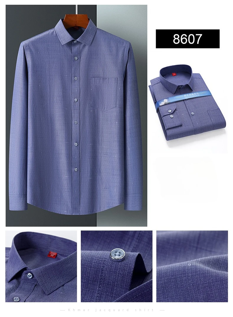 Vintage 64% Cotton Long Sleeve Shirts for Men Slim Fit Formal Plian Shirt Solid Color Fashion Korean Popular Red Clothes