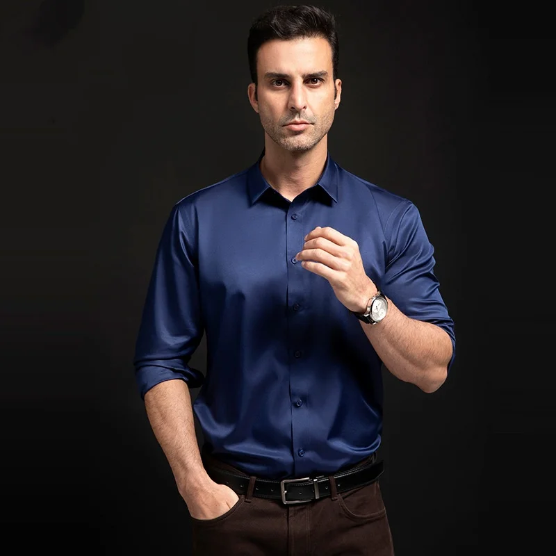 New Anti-Wrinkle Men Shirts Long Sleeve Dress Shirts For Men Slim Fit Camisa Social Business Blouse White Office Shirt S-6XL