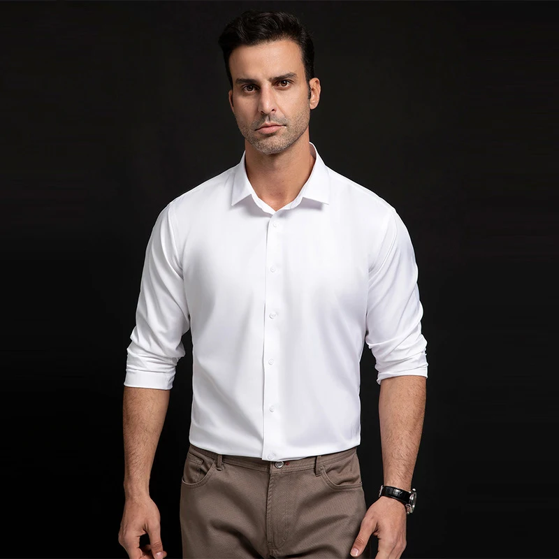 New Anti-Wrinkle Men Shirts Long Sleeve Dress Shirts For Men Slim Fit Camisa Social Business Blouse White Office Shirt S-6XL