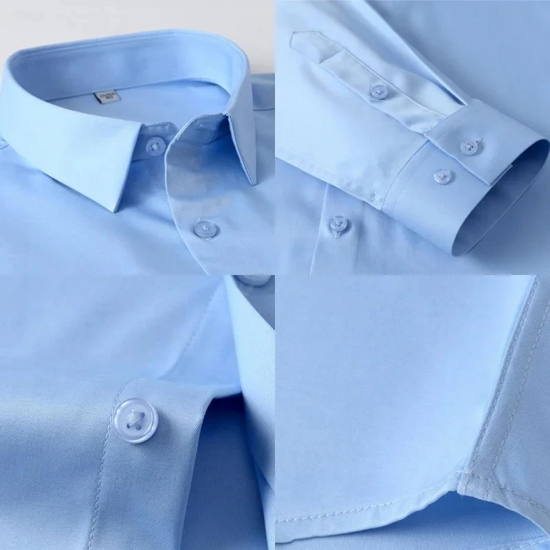 New Anti-Wrinkle Men Shirts Long Sleeve Dress Shirts For Men Slim Fit Camisa Social Business Blouse White Office Shirt S-6XL