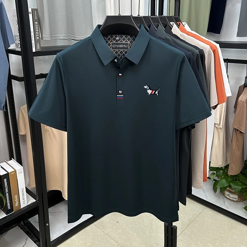 Hot Quality Man Short-Sleeved Polo Shirt Lapel Button Dog Embroidery Spring Casual Elegance T-Shirt Simple Business MensClothing