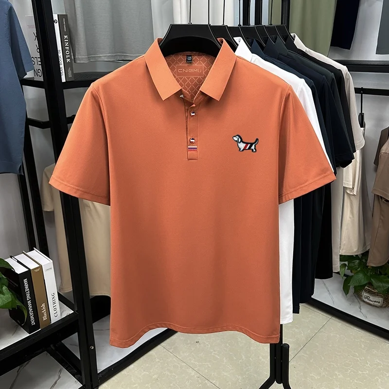 Hot Quality Man Short-Sleeved Polo Shirt Lapel Button Dog Embroidery Spring Casual Elegance T-Shirt Simple Business MensClothing