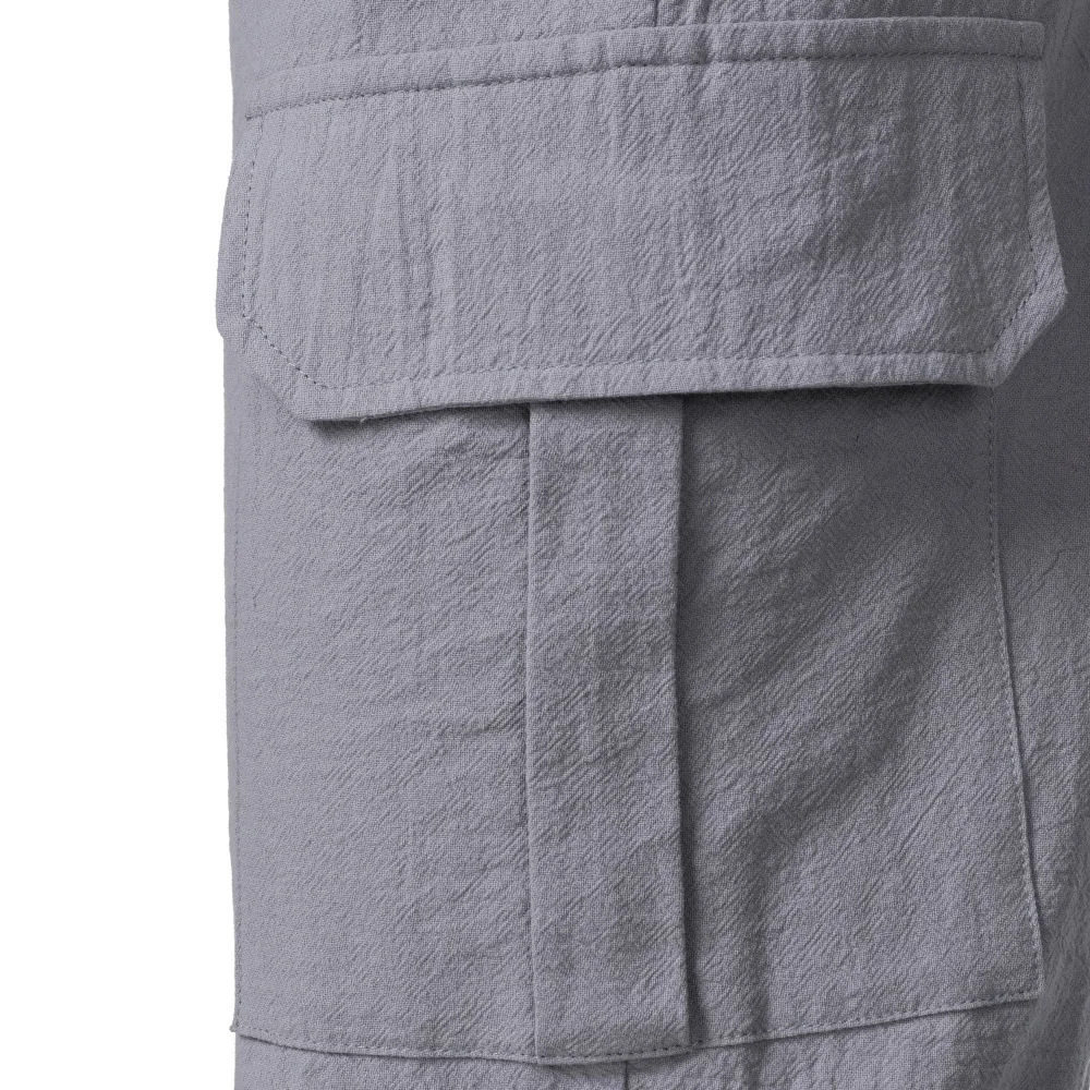European And American Men's Cotton And Linen Trousers Multi-pocket Work Pants Loose Straight Sportswear And Casual Trousers