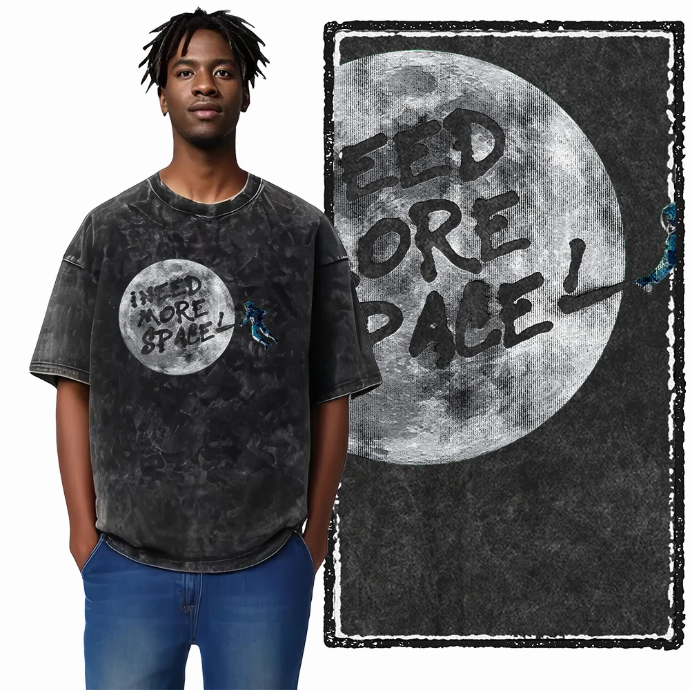 SA ASTRONAUT SPACE THEMES Printed Cotton Acid Washed Graphic Unisex T Shirt Cool Streetwear Men Tshirts Big Size Tee for men