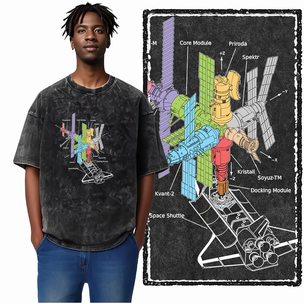 SA ASTRONAUT SPACE THEMES Printed Cotton Acid Washed Graphic Unisex T Shirt Cool Streetwear Men Tshirts Big Size Tee for men