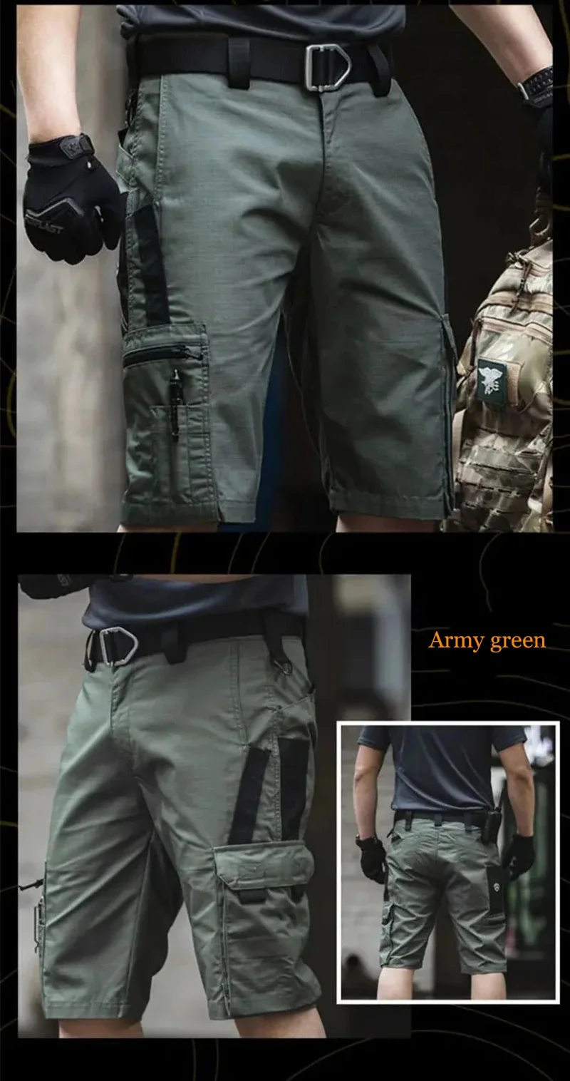 Military Green Outdoor Work Pants Men's Camouflage Solid Color Training Shorts Summer Multi Mouth Bag Military Style Shorts