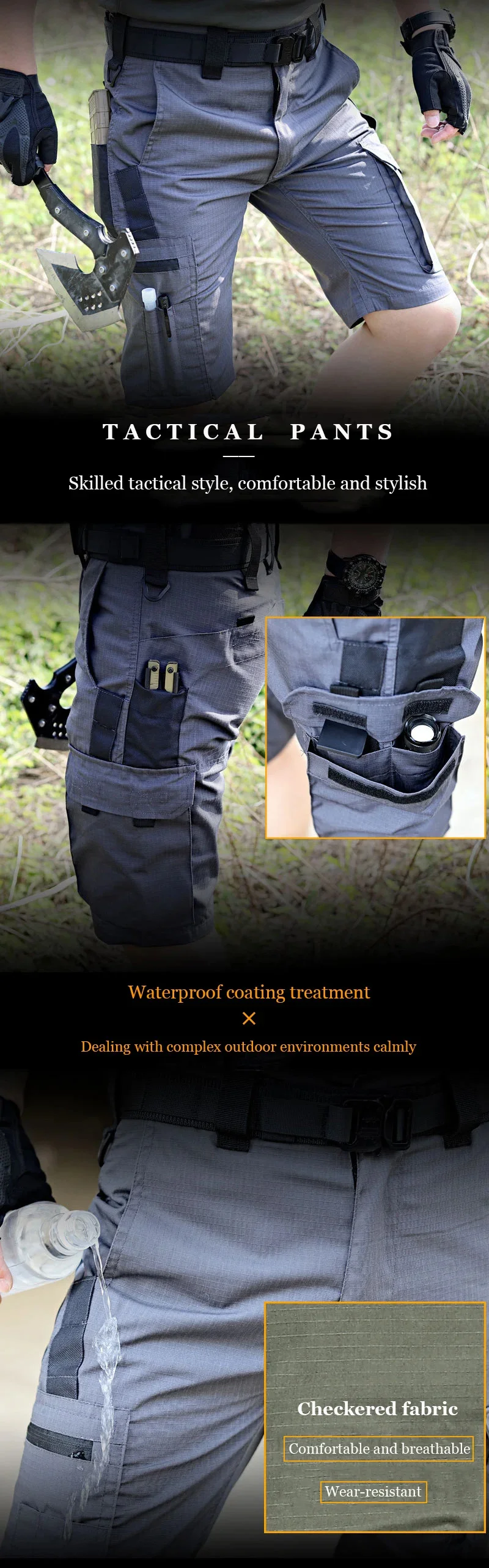 Military Green Outdoor Work Pants Men's Camouflage Solid Color Training Shorts Summer Multi Mouth Bag Military Style Shorts