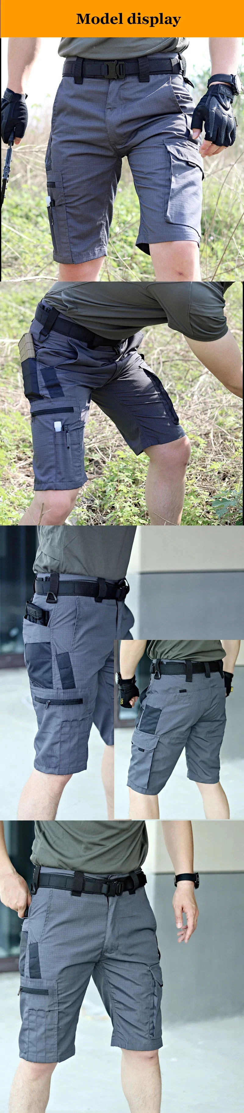 Military Green Outdoor Work Pants Men's Camouflage Solid Color Training Shorts Summer Multi Mouth Bag Military Style Shorts