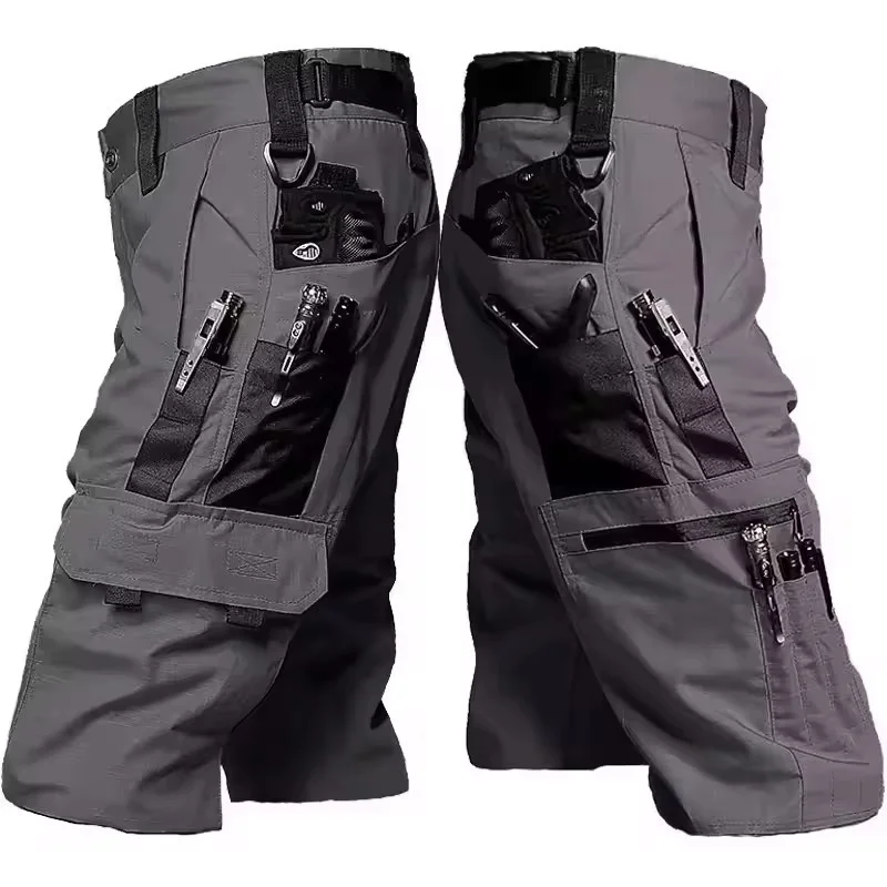 Military Green Outdoor Work Pants Men's Camouflage Solid Color Training Shorts Summer Multi Mouth Bag Military Style Shorts