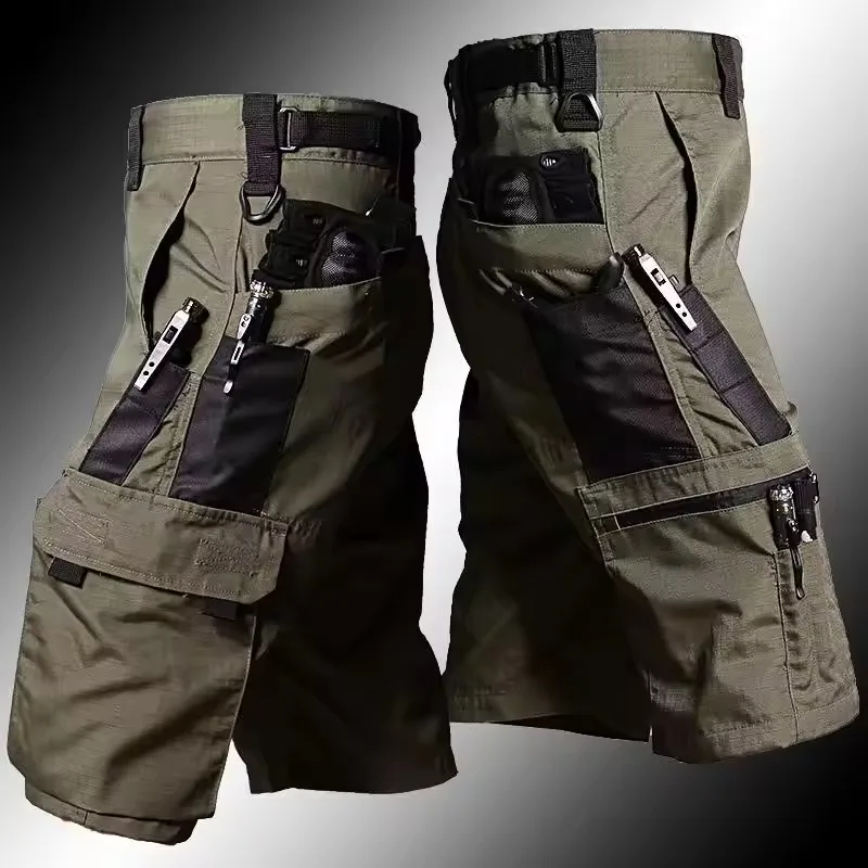 Military Green Outdoor Work Pants Men's Camouflage Solid Color Training Shorts Summer Multi Mouth Bag Military Style Shorts