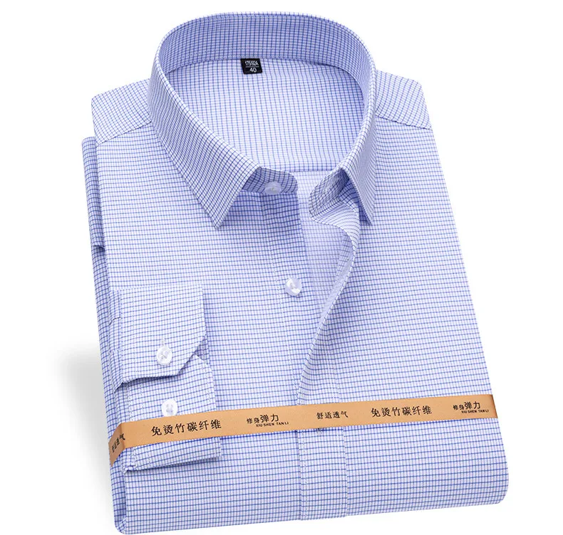 Plus 8XL 7XL 6XL 5XL Bamboo Fiber Shirts For Men Long Sleeve Spring Anti-Wrinkle Formal Soft Casual Stripe Business Social Shirt