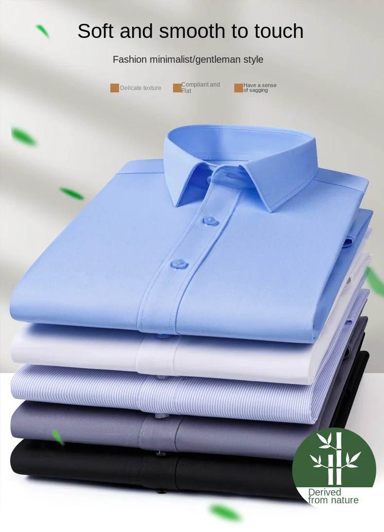 Plus 8XL 7XL 6XL 5XL Bamboo Fiber Shirts For Men Long Sleeve Spring Anti-Wrinkle Formal Soft Casual Stripe Business Social Shirt