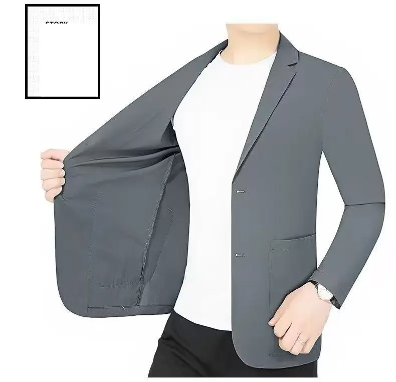 Summer Lightweight Sun Protection Blazer Men Fashionable Light Business Casual Ice Sensation Lightweight Ice Silk Elastic Blazer