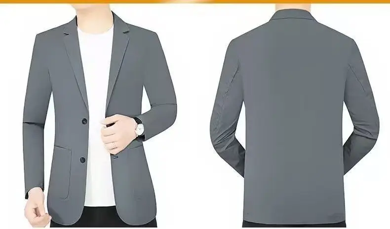 Summer Lightweight Sun Protection Blazer Men Fashionable Light Business Casual Ice Sensation Lightweight Ice Silk Elastic Blazer