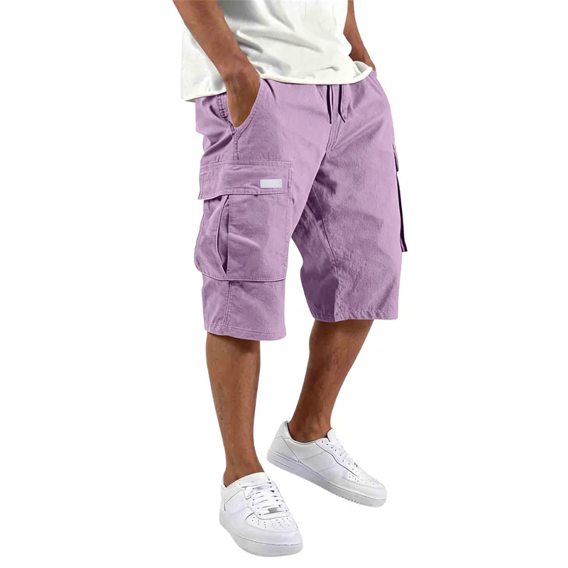 2026 NEW men loose straight pants Casual multi-pocket Shorts Summer Five-Inch Men's drawstring Sports cargo short