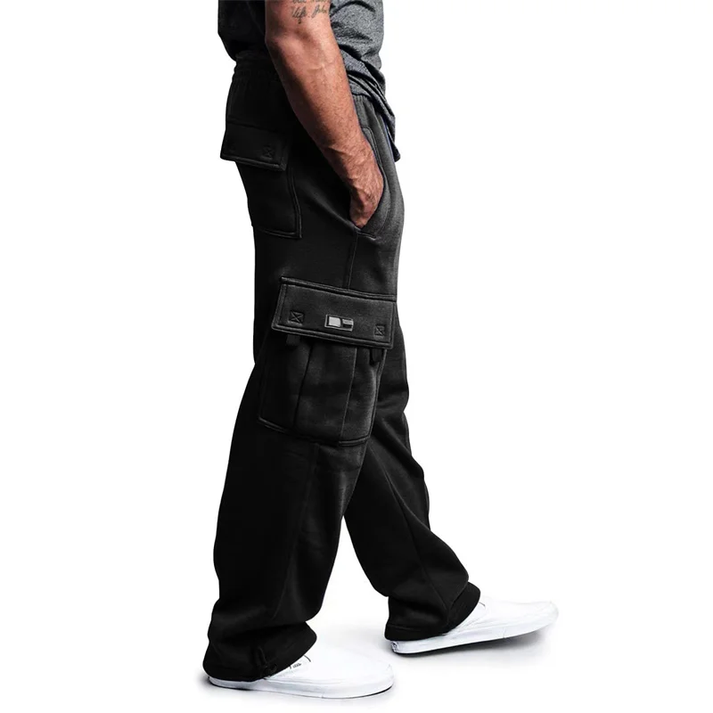 Autumn Winter Fashion Men's Casual Sports Pants Solid Color Multi-Pocket Straight Leg Trousers Loose Large Size Men Cargo Pants