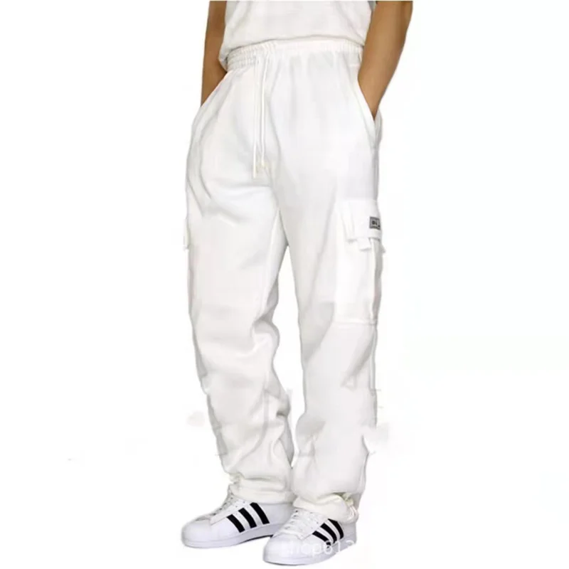 Autumn Winter Fashion Men's Casual Sports Pants Solid Color Multi-Pocket Straight Leg Trousers Loose Large Size Men Cargo Pants