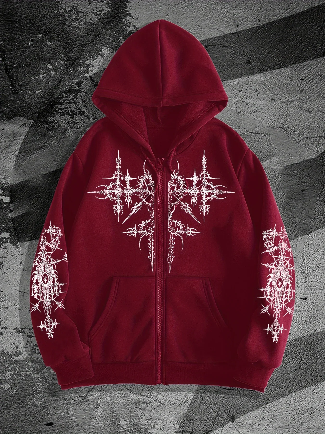 Unisex Gothic Dark Print Zip-Up Hoodie Trendy Streetwear Casual Everyday Fashion Unisex Style Holiday Gift