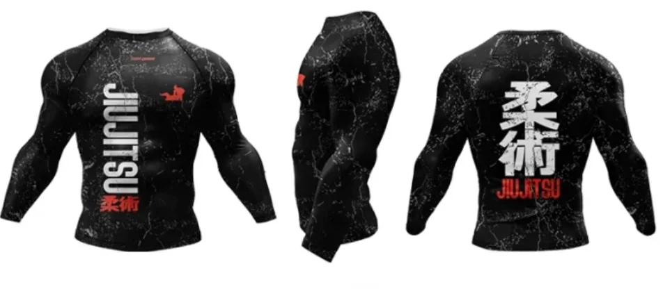 2 PCS Sports Suit Bjj Jiu Jitsu Gi Rashguard+MMA Shorts Muay Thai Pants Cool Boxing Grappling Wear Gym Fitness Running Clothes