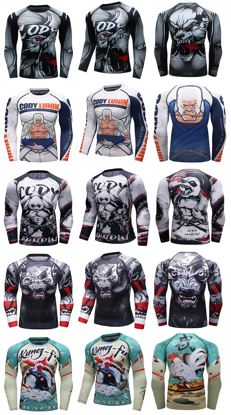 2 PCS Sports Suit Bjj Jiu Jitsu Gi Rashguard+MMA Shorts Muay Thai Pants Cool Boxing Grappling Wear Gym Fitness Running Clothes