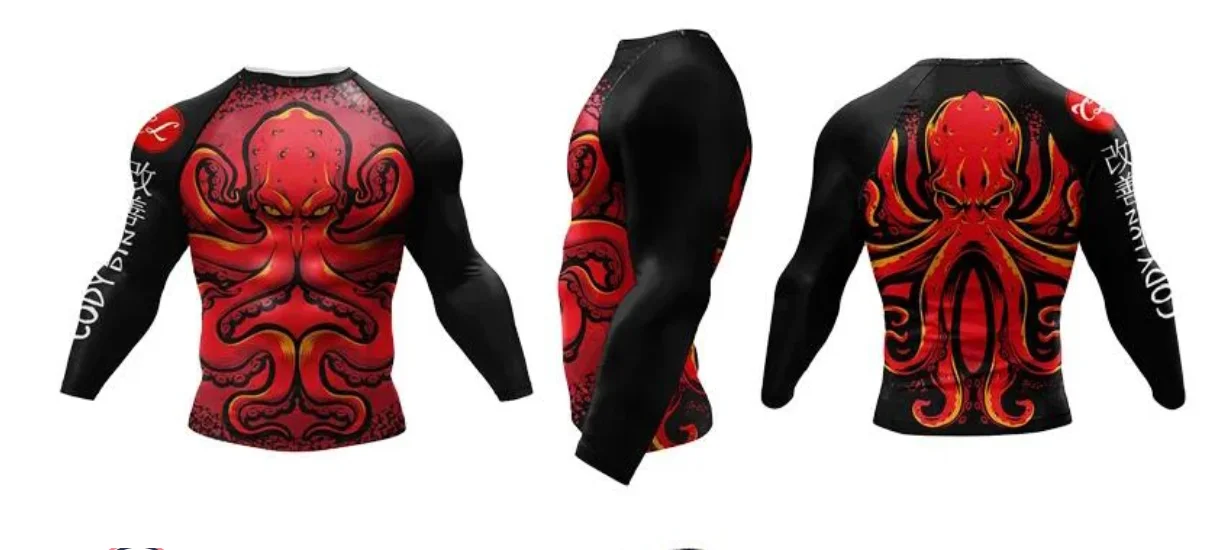 2 PCS Sports Suit Bjj Jiu Jitsu Gi Rashguard+MMA Shorts Muay Thai Pants Cool Boxing Grappling Wear Gym Fitness Running Clothes
