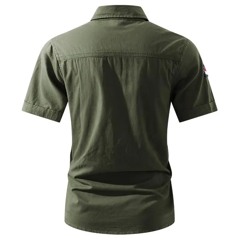 New Men Summer Short Sleeved Shirts Multi Pockets Military Tooling Shirts Quality 100% Cotton Male Outdoor Casual Shirts Size 5X