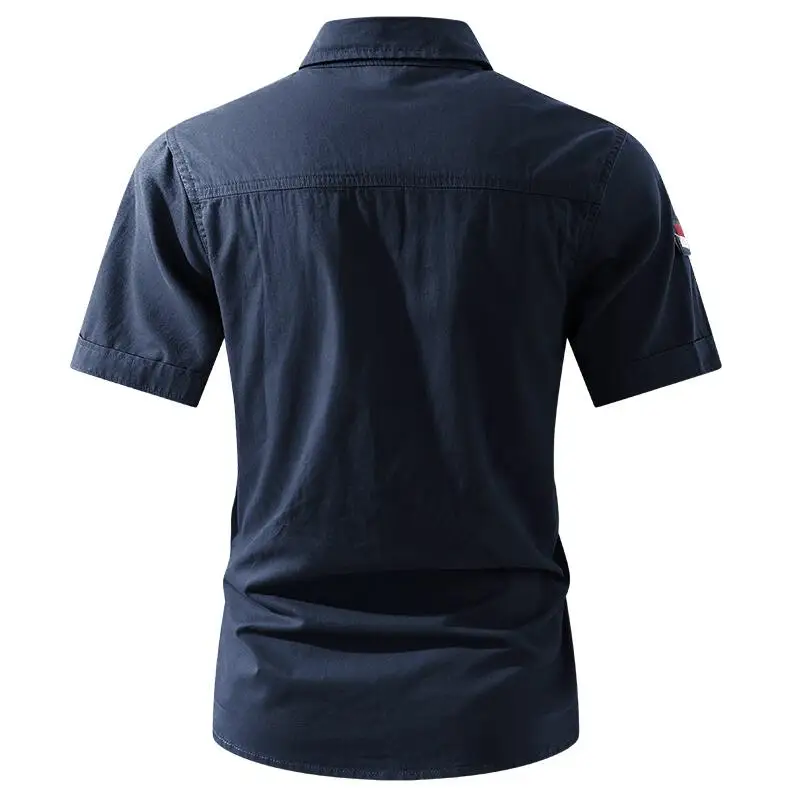 New Men Summer Short Sleeved Shirts Multi Pockets Military Tooling Shirts Quality 100% Cotton Male Outdoor Casual Shirts Size 5X