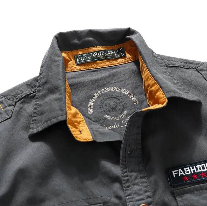 New Men Summer Short Sleeved Shirts Multi Pockets Military Tooling Shirts Quality 100% Cotton Male Outdoor Casual Shirts Size 5X