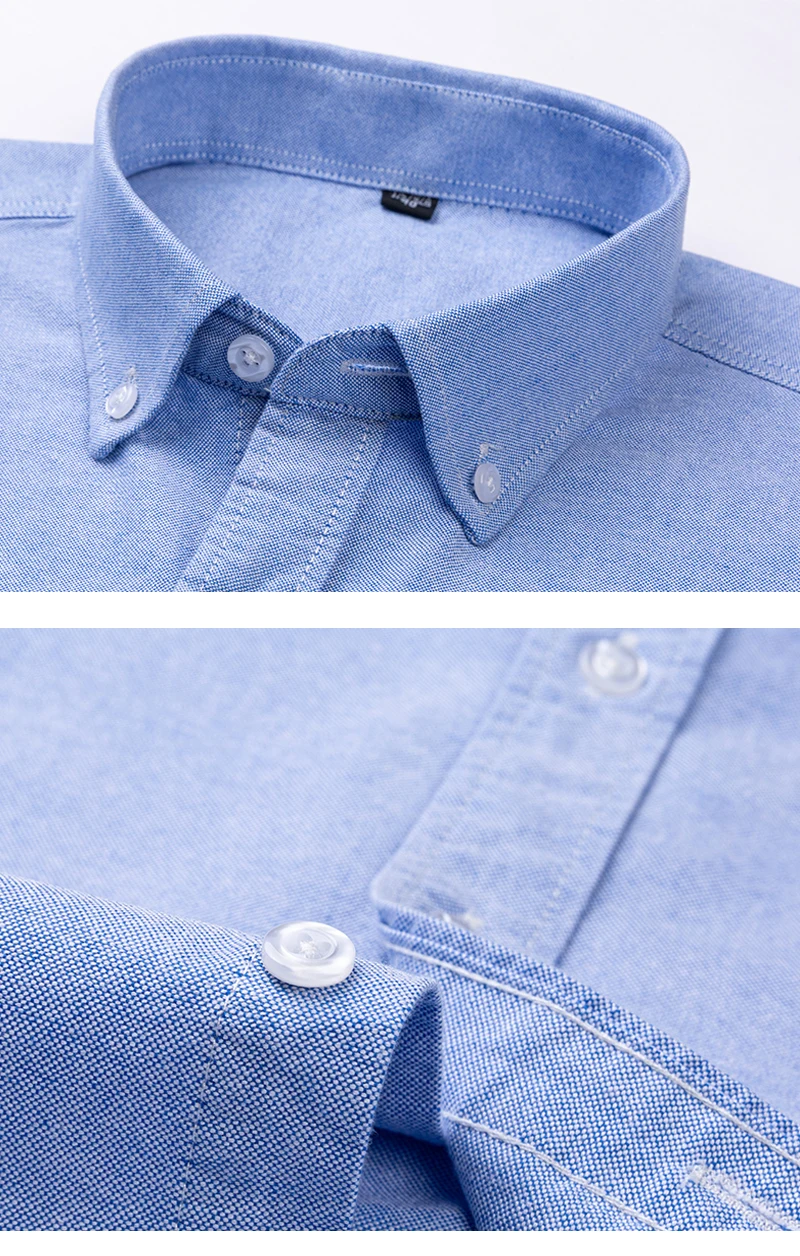 Quality 100% Cotton Oxford Shirt For Mens Long Sleeve Casual Business Regular-Fit Formal Dress Shirts Social Blouse Male Clothes