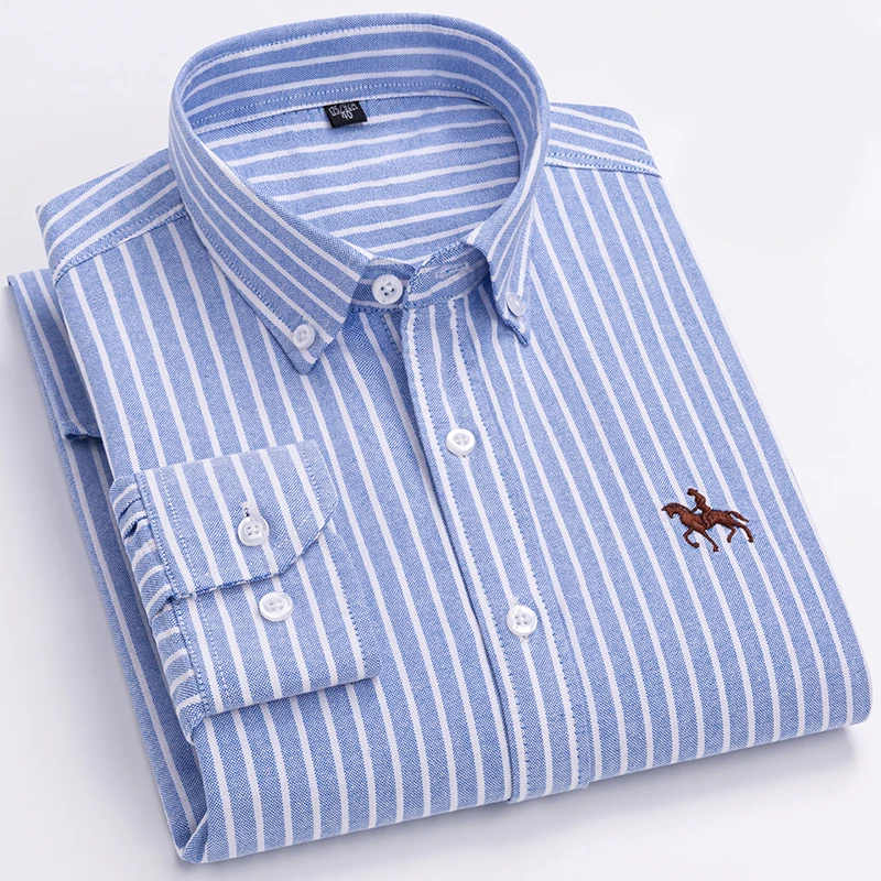 Quality 100% Cotton Oxford Shirt For Mens Long Sleeve Casual Business Regular-Fit Formal Dress Shirts Social Blouse Male Clothes