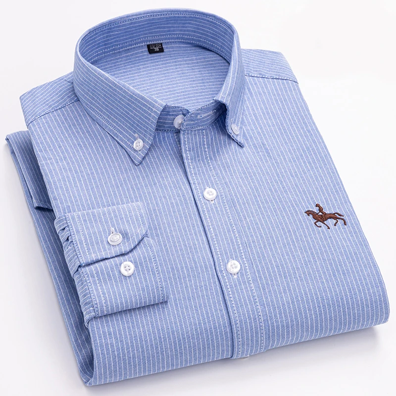 Quality 100% Cotton Oxford Shirt For Mens Long Sleeve Casual Business Regular-Fit Formal Dress Shirts Social Blouse Male Clothes
