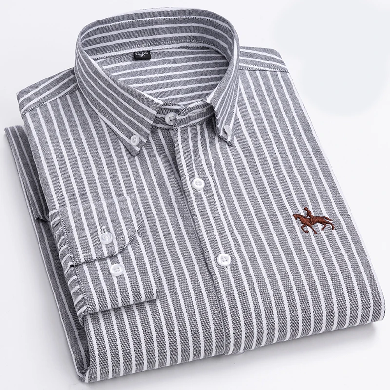 Quality 100% Cotton Oxford Shirt For Mens Long Sleeve Casual Business Regular-Fit Formal Dress Shirts Social Blouse Male Clothes