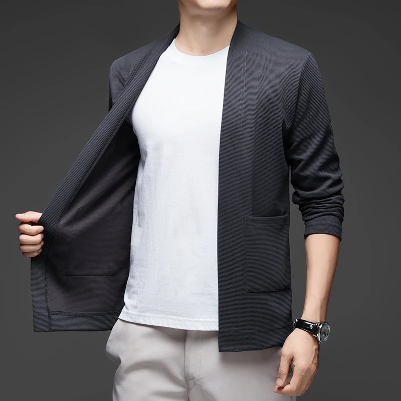 New Men's Business Casual Long Sleeved Solid Color Cloak Jacket Knitted Comfortable and Fashionable All Season Versatile Top