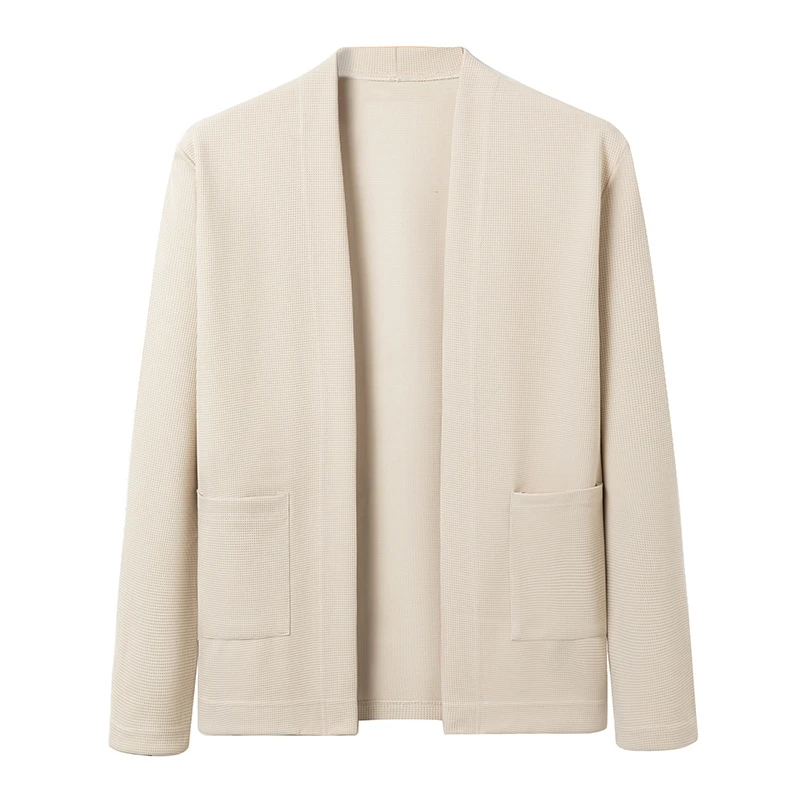 New Men's Business Casual Long Sleeved Solid Color Cloak Jacket Knitted Comfortable and Fashionable All Season Versatile Top