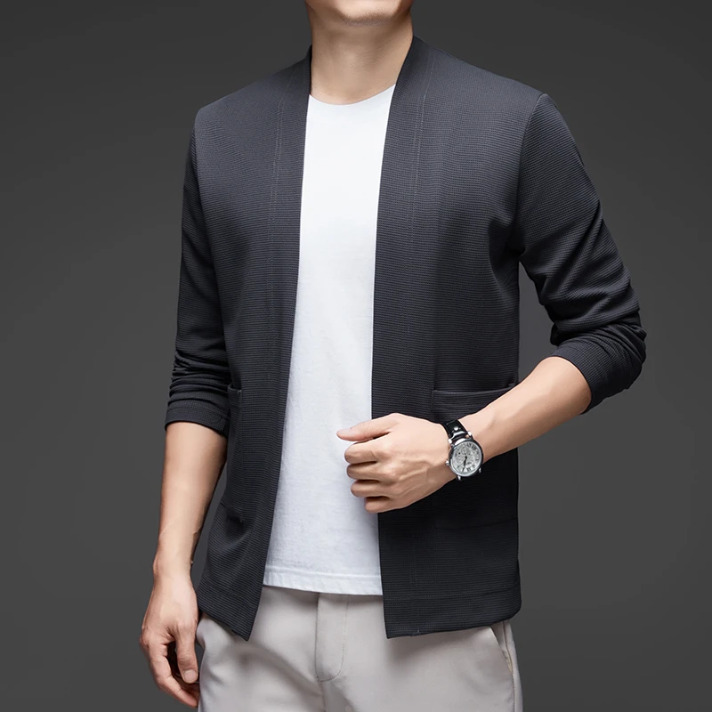 New Men's Business Casual Long Sleeved Solid Color Cloak Jacket Knitted Comfortable and Fashionable All Season Versatile Top