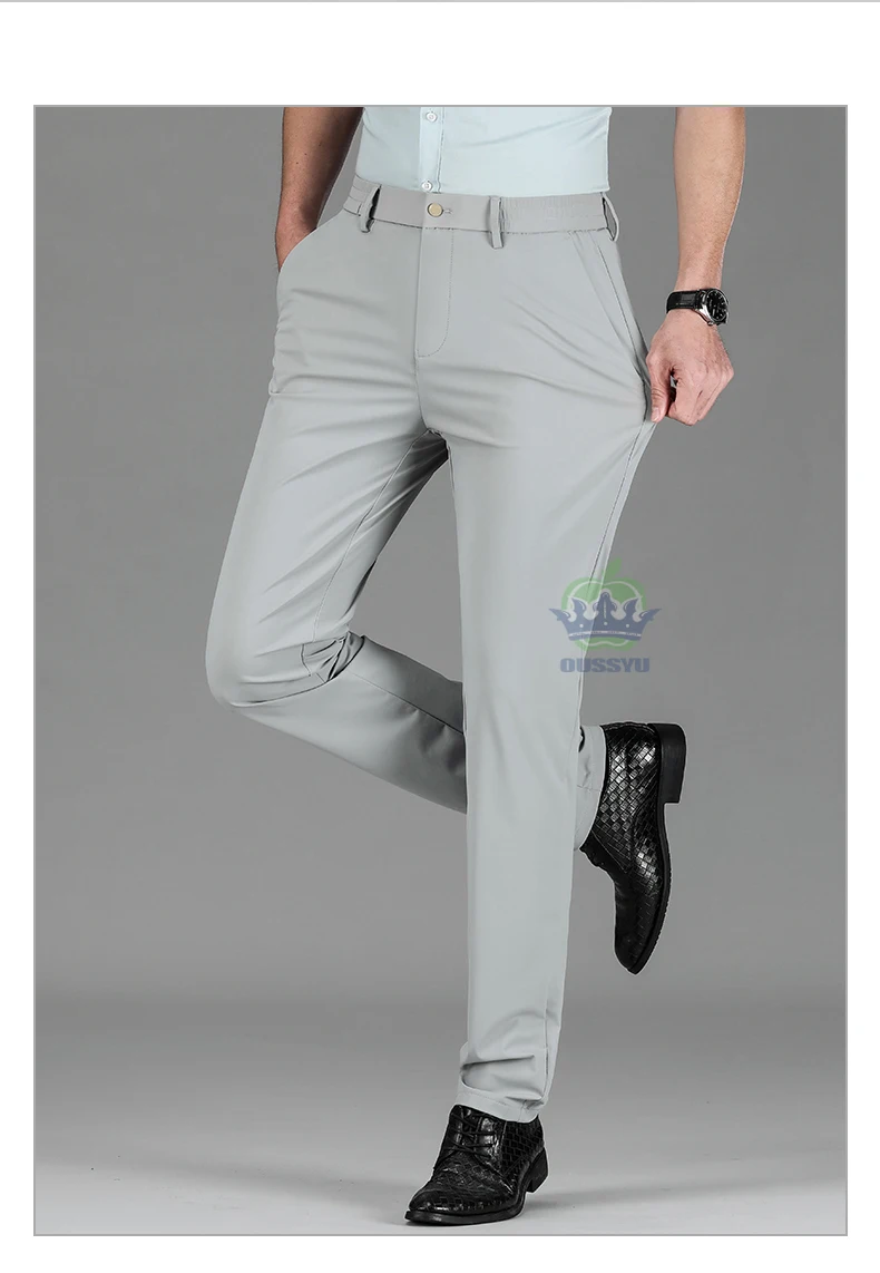 High Quality Summer Ultrathin Ice Silk Business Pants Men Elastic Waist Classic Work Casual Office Formal Trousers Plus Size 40