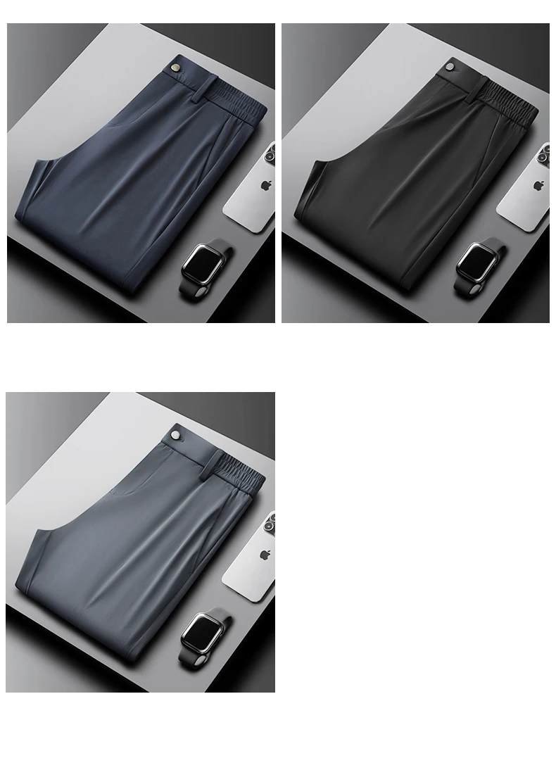 High Quality Summer Ultrathin Ice Silk Business Pants Men Elastic Waist Classic Work Casual Office Formal Trousers Plus Size 40