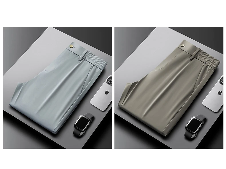 High Quality Summer Ultrathin Ice Silk Business Pants Men Elastic Waist Classic Work Casual Office Formal Trousers Plus Size 40