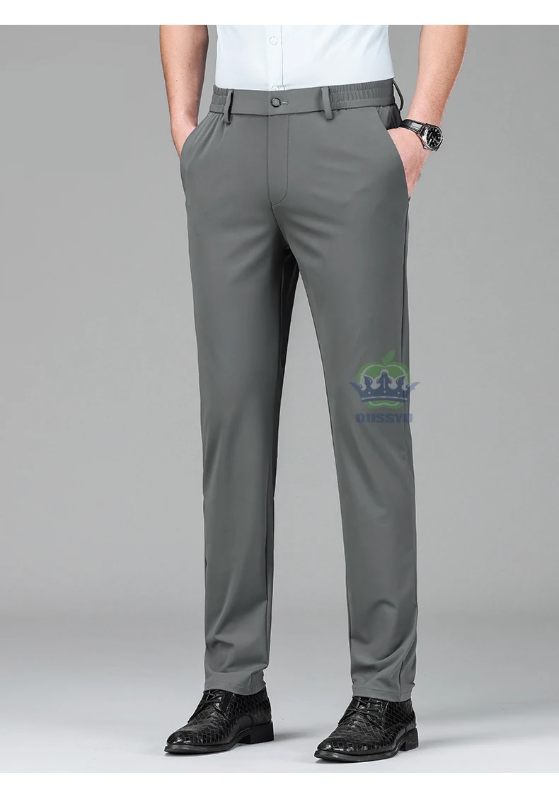 High Quality Summer Ultrathin Ice Silk Business Pants Men Elastic Waist Classic Work Casual Office Formal Trousers Plus Size 40