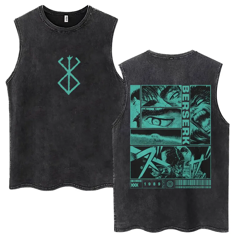 Washed Anime Berserk Guts Tank Tops Swordsman Gatsu Sacrifice Zodd Harajuku Vests Men Women Loose Cotton Y2k Sleeveless T Shirt