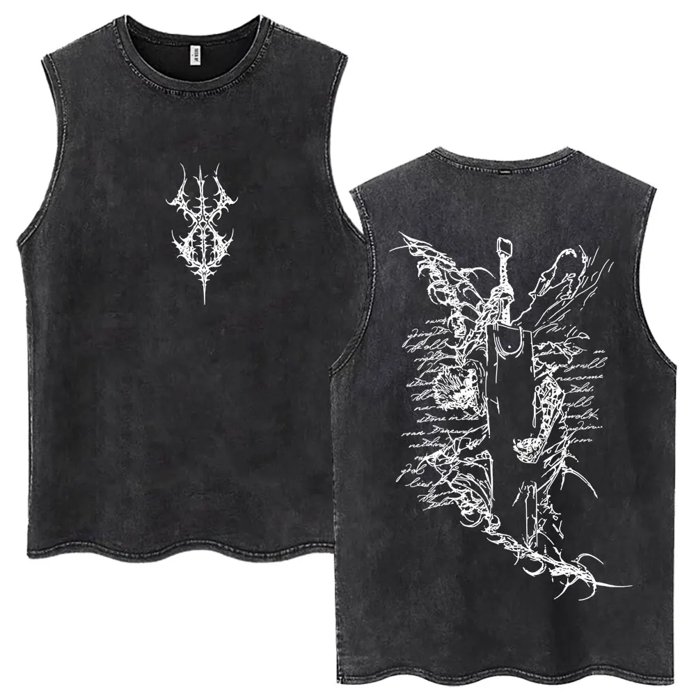 Washed Anime Berserk Guts Tank Tops Swordsman Gatsu Sacrifice Zodd Harajuku Vests Men Women Loose Cotton Y2k Sleeveless T Shirt